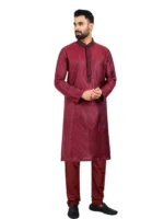 Lubnan Indian Fabrics Maroon Color Regular Fit Set Panjabi With Pajama For Men Eid Collection - Image 3