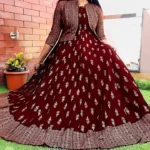 China Linen Fabric Long Kurti with Stylish Koti – Women’s Designer Gown - Image 3